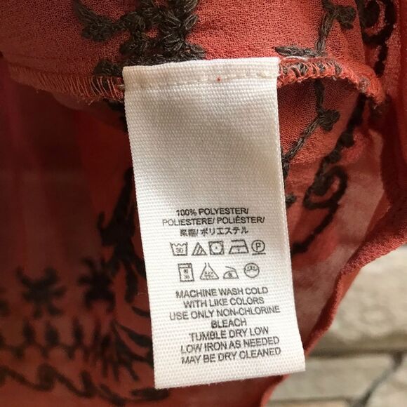 Free People Pennies Sequel Embroidered Top coral Peach small boho sheer - Picture 5 of 9